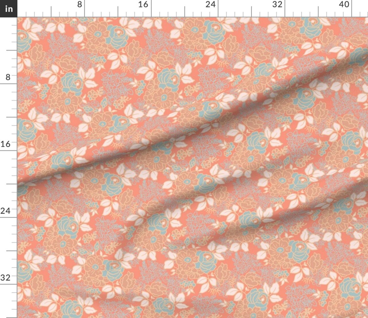 Coral Floral Spring Flowers Roses Romantic Feminine Custom Printed Fabric by Spoonflower Various Fabrics by the Yard or Fat Quarter